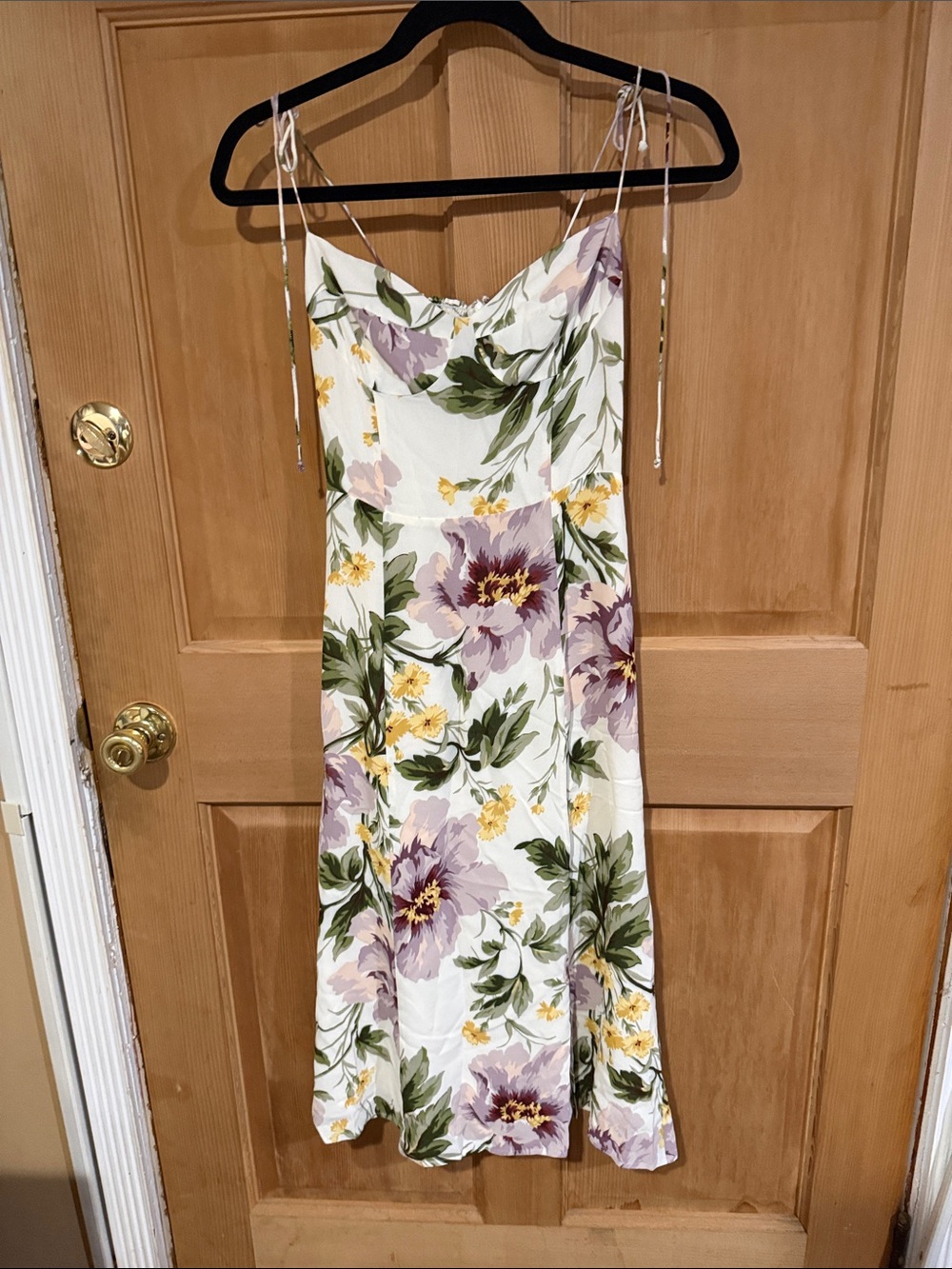 Reformation White Slip Dress with Lavender and Green Floral Print, size 4 - Picture 2 of 6